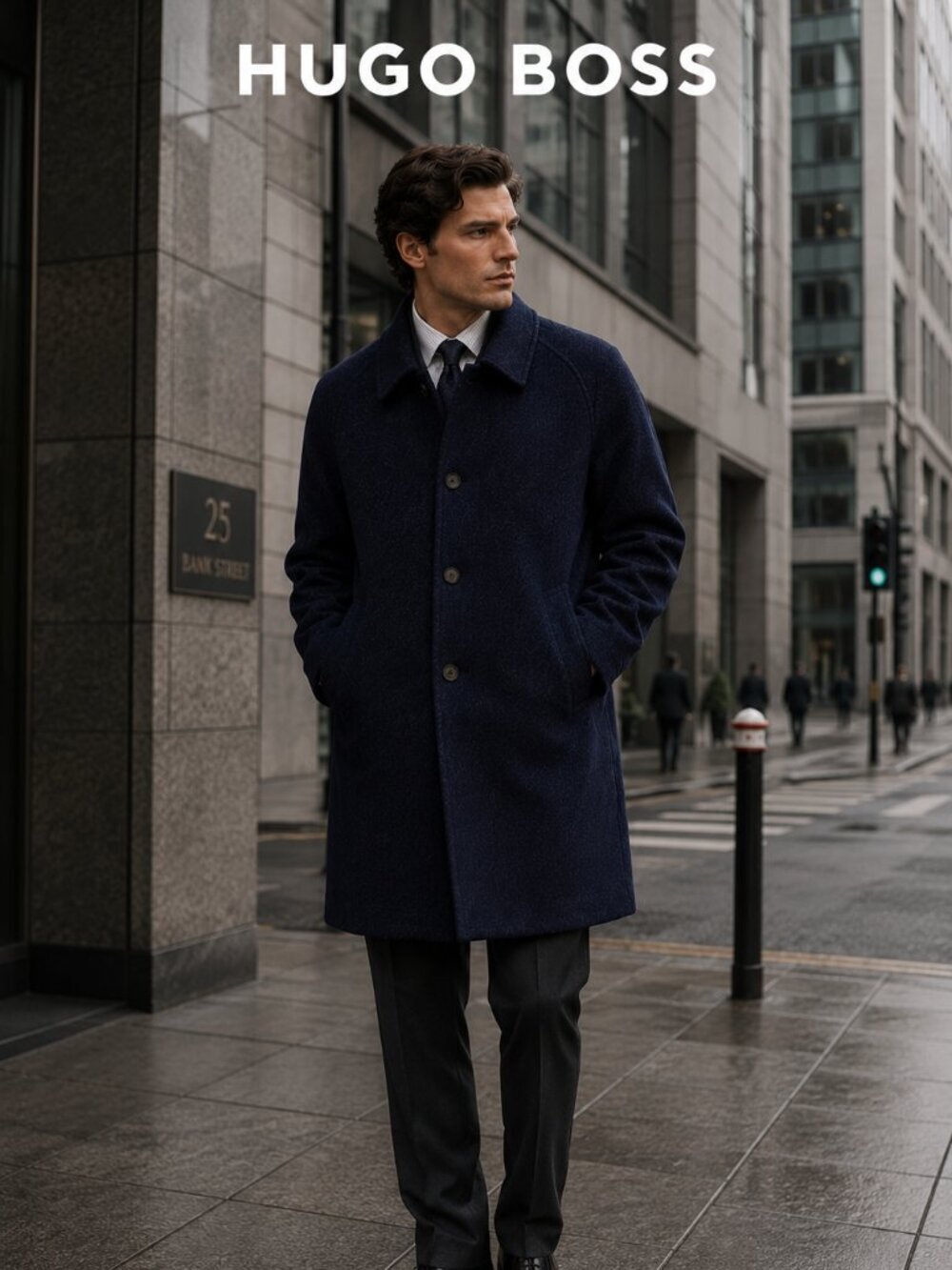 BOSS Hugo Boss Alpaca Virgin Wool Coat Men’s Size 50 Navy Blue Luxury Overcoat